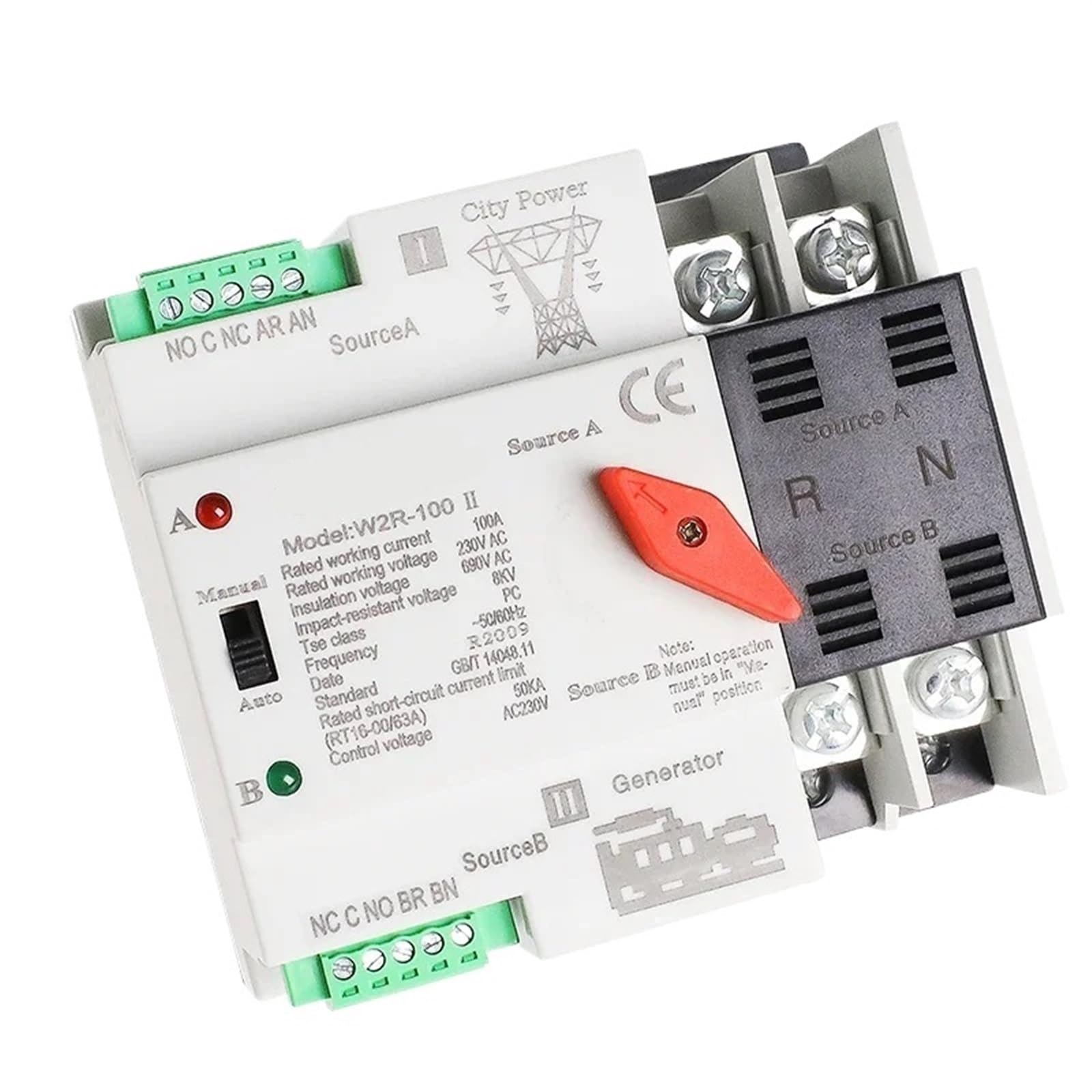 SALE W2R ATS 220V PC Dual Power Automatic Transfer Switch 25A 40A Household Power Transfer Switch 50/60Hz 1Pcs(W2R 3P 220V,25A)