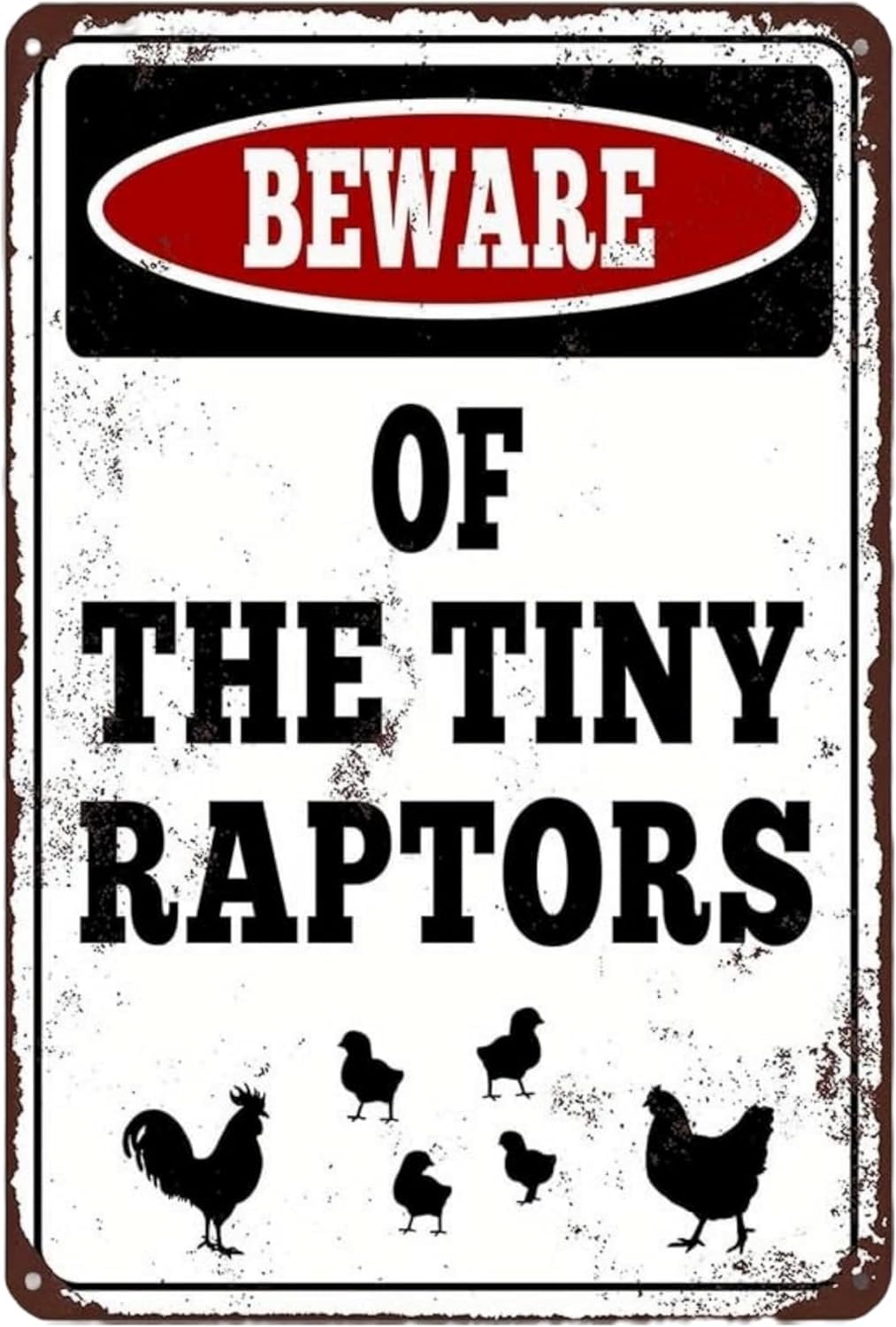 SMAZDFXX Beware of The Tiny Raptors Vintage Metal Sign Chickens Coop Decor Rustic Farm Wall Art Funny Chicken Art Tin Signs for Home Kitchen Yard Outdoor Accessories 5.5"x8"