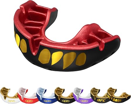 OPRO Gold Level Moldable Mouth Guard, Premium Fit Black/Red - Jaws