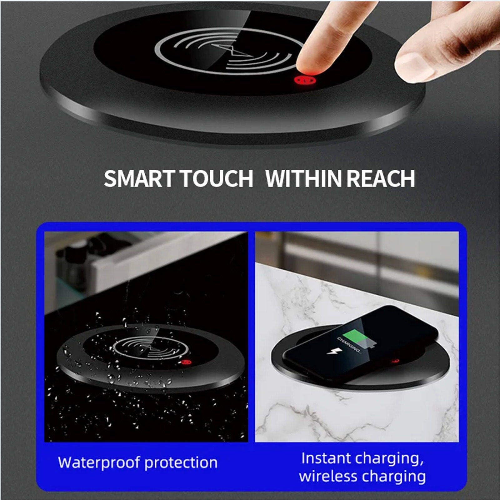 Toma de corriente emergente para encimera de cocina con cargador inalámbrico, 3 enchufes universales ocultos para cocina, toma de corriente para escritorio de oficina y hogar,A