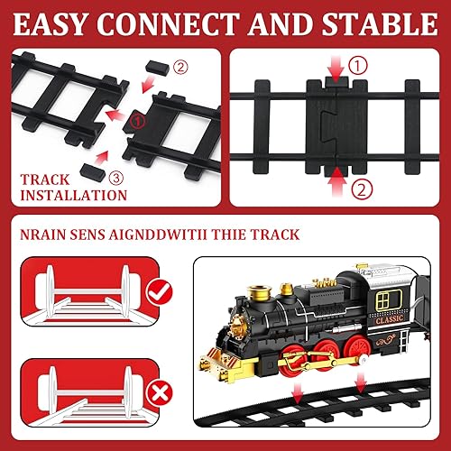 Miniatura 3 de Juego de trenes de tren para niños con humo, luces y sonido (encendidoapagado), juego de tren debajo del árbol de Navidad, trenes modelo para niños