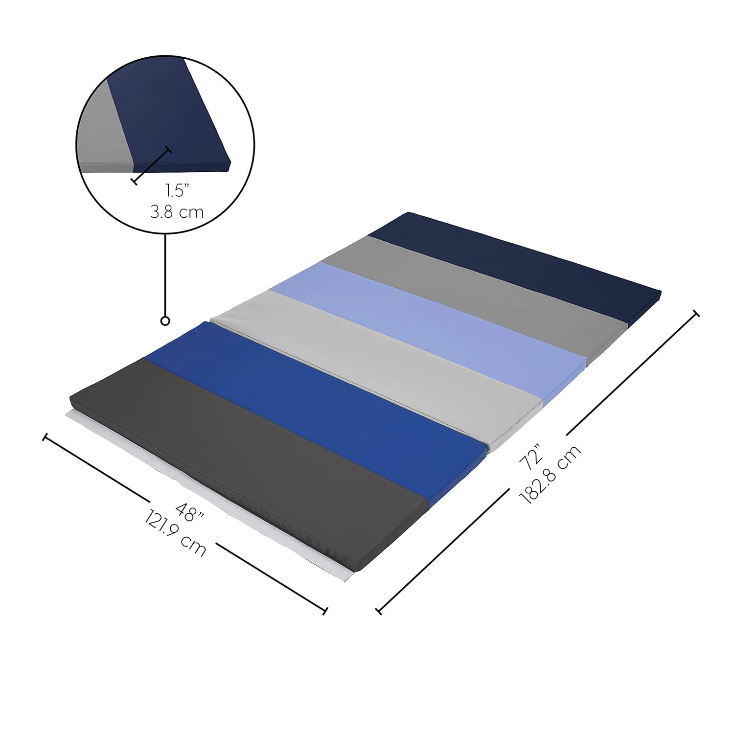 FDP SoftScape 4ft x 6ft Runway Tumbling Mat - Soft, Sturdy Foam, 3-Fold Exercise Mat; Safe Indoor Active Play, Gymnastics Practice, Training, Stretching for Kids - Navy/Powder Blue: Industrial & Scientific