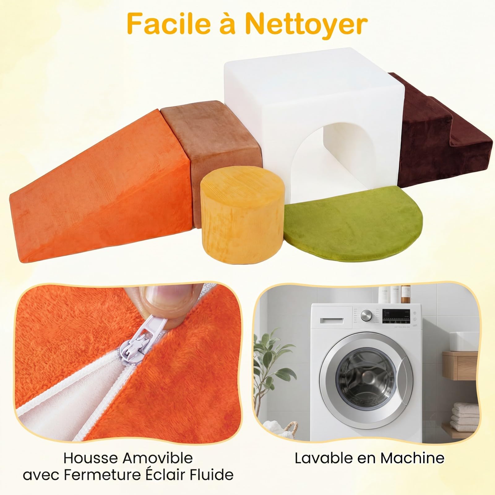 COSTWAY 6PCS Parcours Motricité Bébé en Mousse avec Housse Amovible et Lavable en Velours, Module Motricité Bébé avec Diverses Couleurs & Formes, Jouets Éducatifs Intérieur pour Ramper Grimper (Blanc)