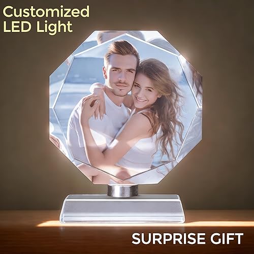 Miniatura 9 de Marco de Fotos de Color Personalizado como Regalo, Marcos de Fotos Personalizados, Regalos Personalizados de Fotos de Cristal 3D de Parejas con Luz,