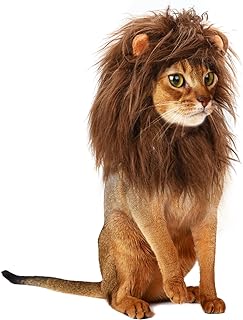 猫のペット ハロウィン コスプレ 帽子 猫ライオンの変装 犬猫用コスプレ 犬 ライオン 調節可能着脱簡単(ダークブラウン,M)