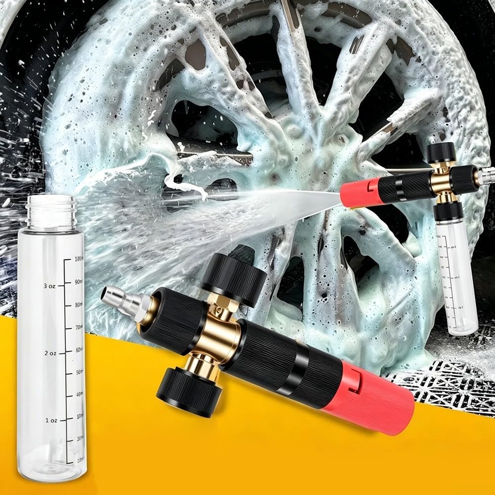Schaum für Hochdruckreiniger 100ml Dual-Connector Kein-Mischen Design | Einstellbare Düse für variable Schaummenge einfaches Umschalten per Zwei-Wege-Ventil abnehmbar bis 3600 PSI