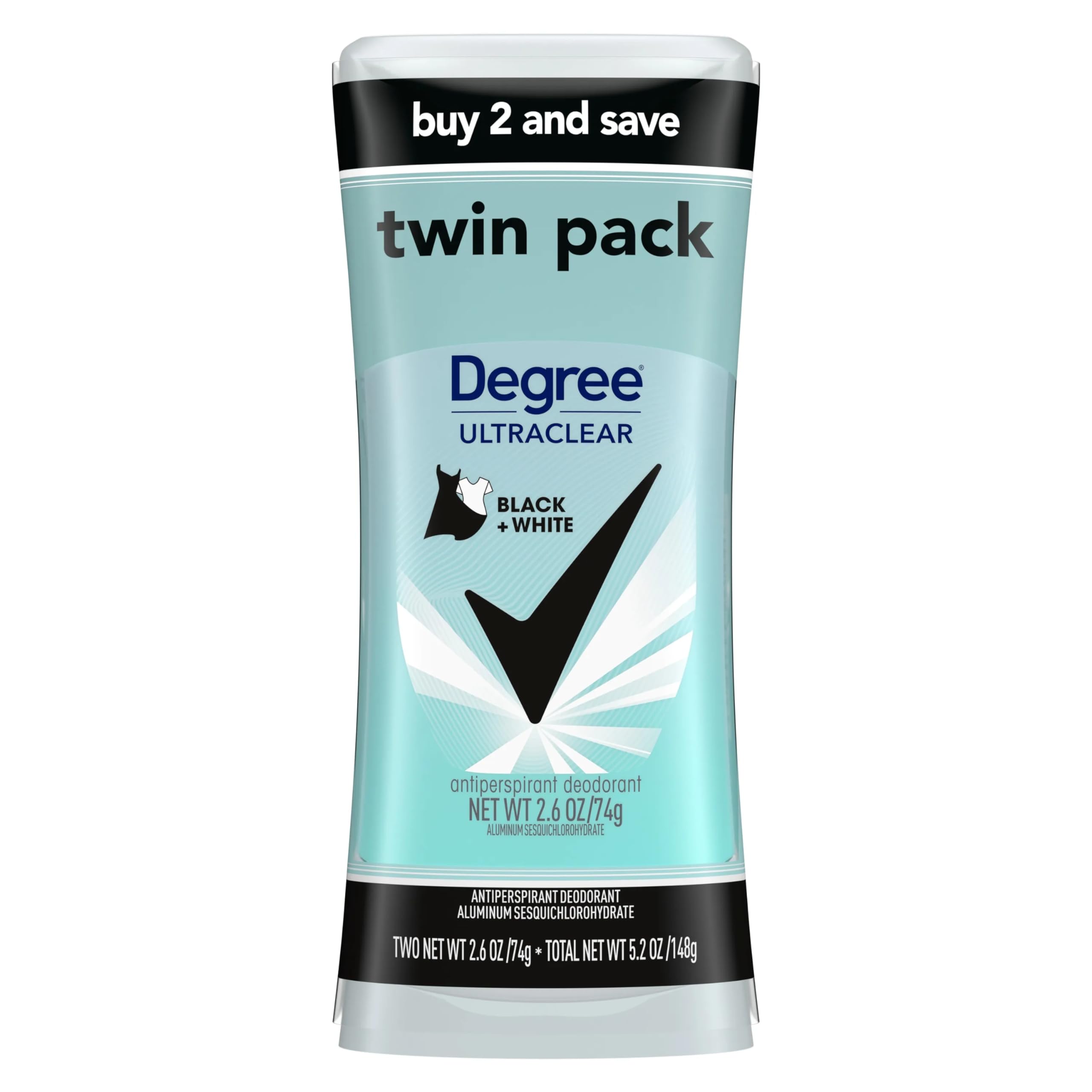 Degree, UltraClear Antiperspirant Deodorant Black White, 2.6 Ounce, 2 Count