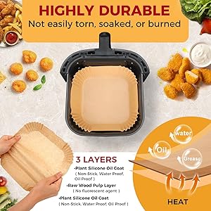 Air Fryer Liners Disposable - 125Pcs 4.7In Square Parchment Paper for Air Fryer, Non-Stick Airfryer Basket Liners for Steamer Microwave Oven