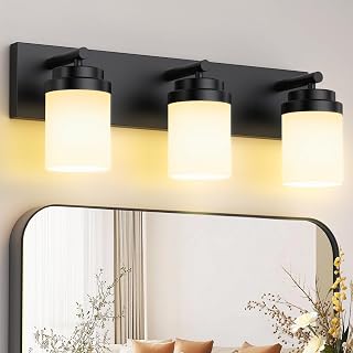 IZORRO Bathroom Vanity Light Fixture, 3-Light 22 Inch Matte Black Bathroom Light Fixtures Over Mirror, with White Glass Shade, Modern Farmhouse Vanity Lights, Rustic Restroom Lighting Fixtures