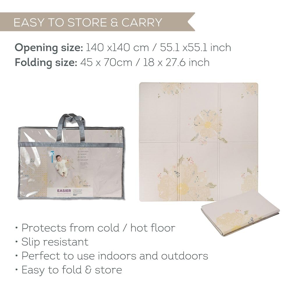 Taf Toys Fold & Play Bloom – Wendbare Spielmatte aus Schaumstoff – Ultra-strapazierfähige, wasserdichte, gepolsterte Oberfläche, faltbar – ideal für Babys und Kleinkinder, 140 x 140 cm