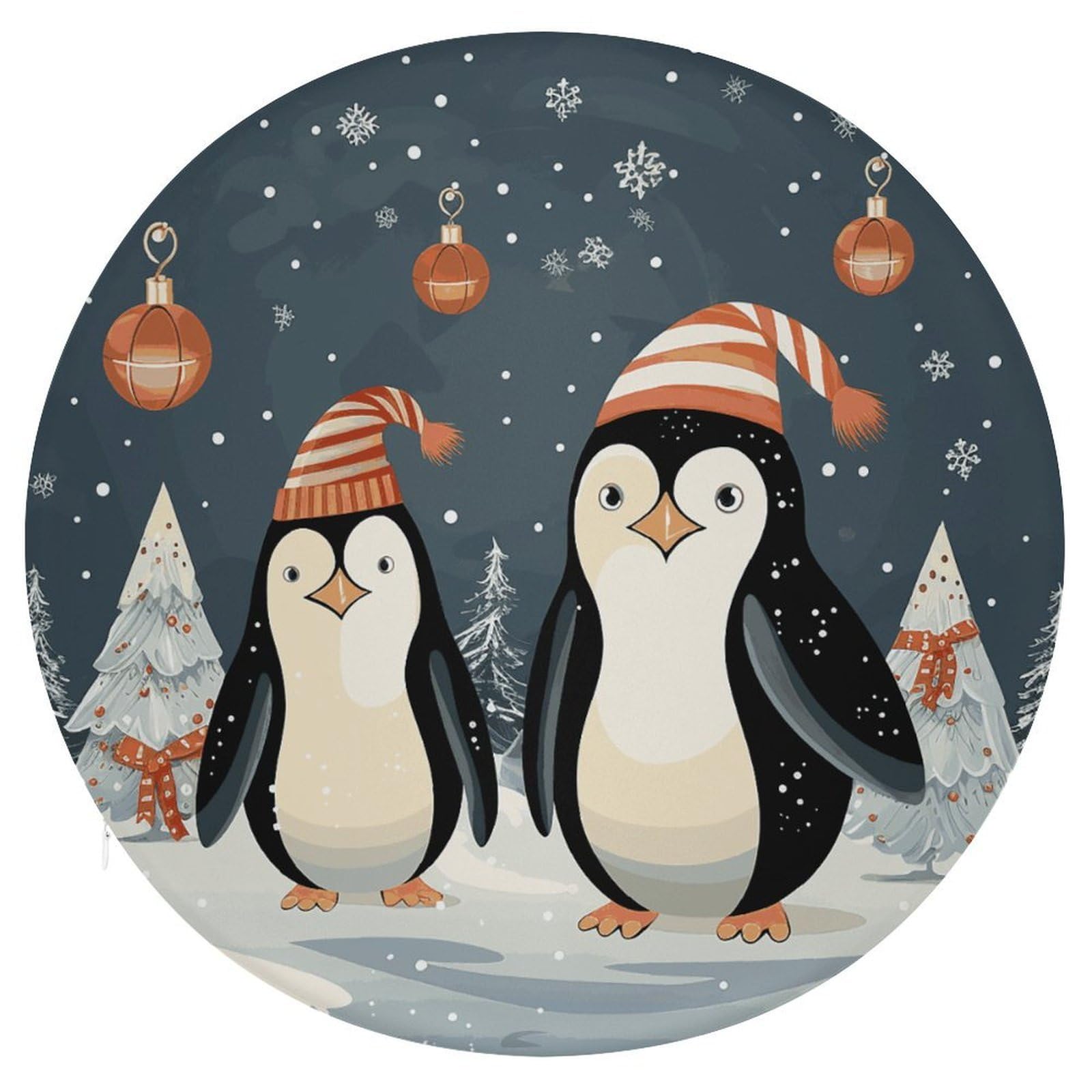Wsoihfec Style Merry Christmas Penguins Seat Cushion Round Chair Pad
