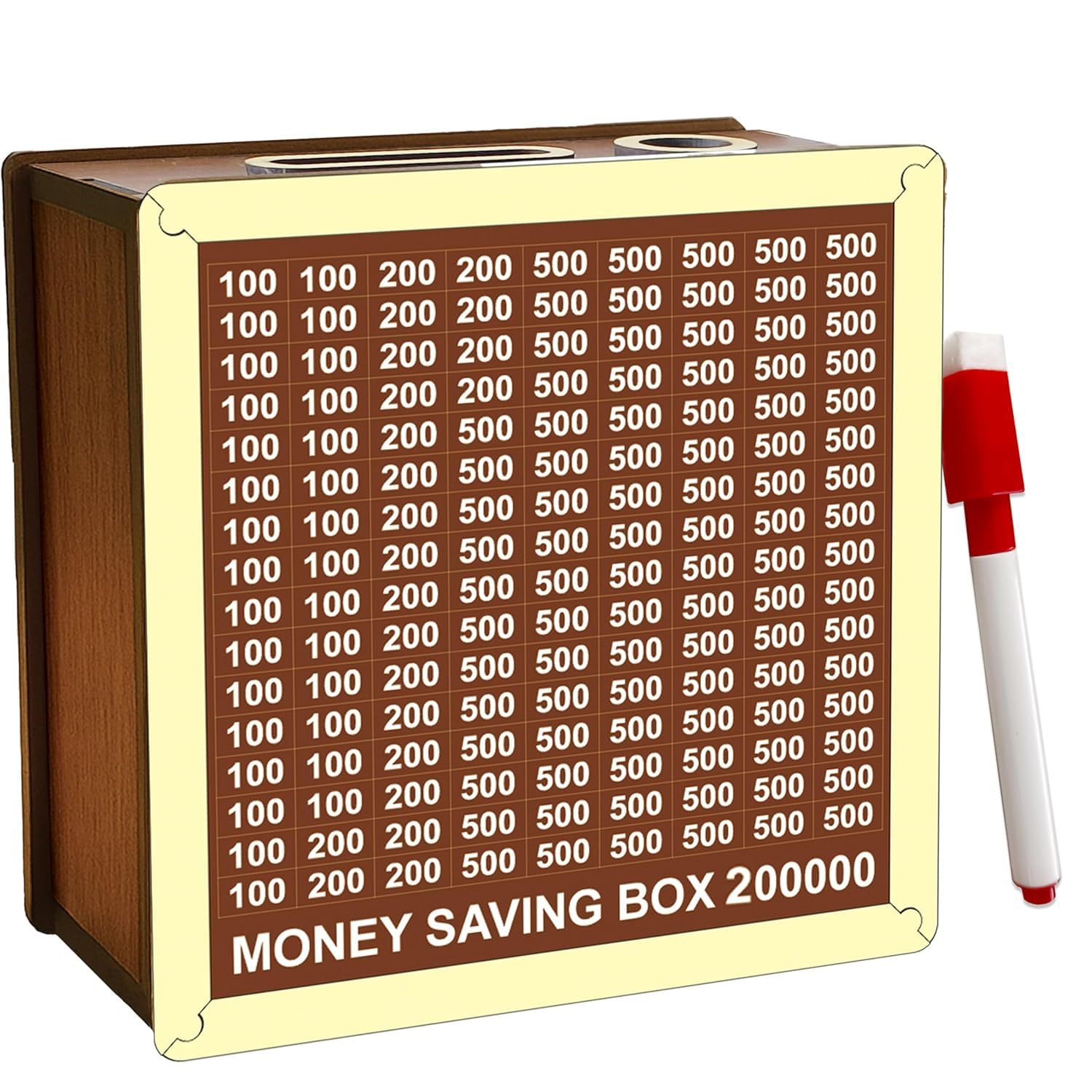 SHIVRUDRA™ Wood Wooden Piggy Bank for Kids & Adults, Coin Box with Carved Design, Savings Box, Mini Bank, Wooden Coin Box, Money Saver, Piggy Bank with Numbers (200000 Count) (2 lakh)-image-4