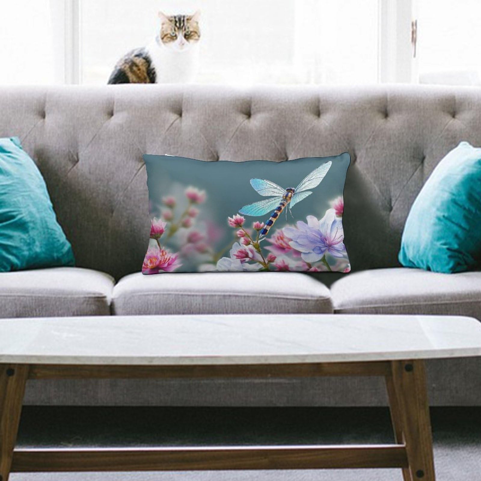 NTVOWPZO Decoration Throw Pillow Covers 8"x12" Pillowcases Covers Dragonfly and Flowers Soft Pillowcases Modern Farmhouse Home Decor Sofa Cushions Covers for Couch Bed Living Room