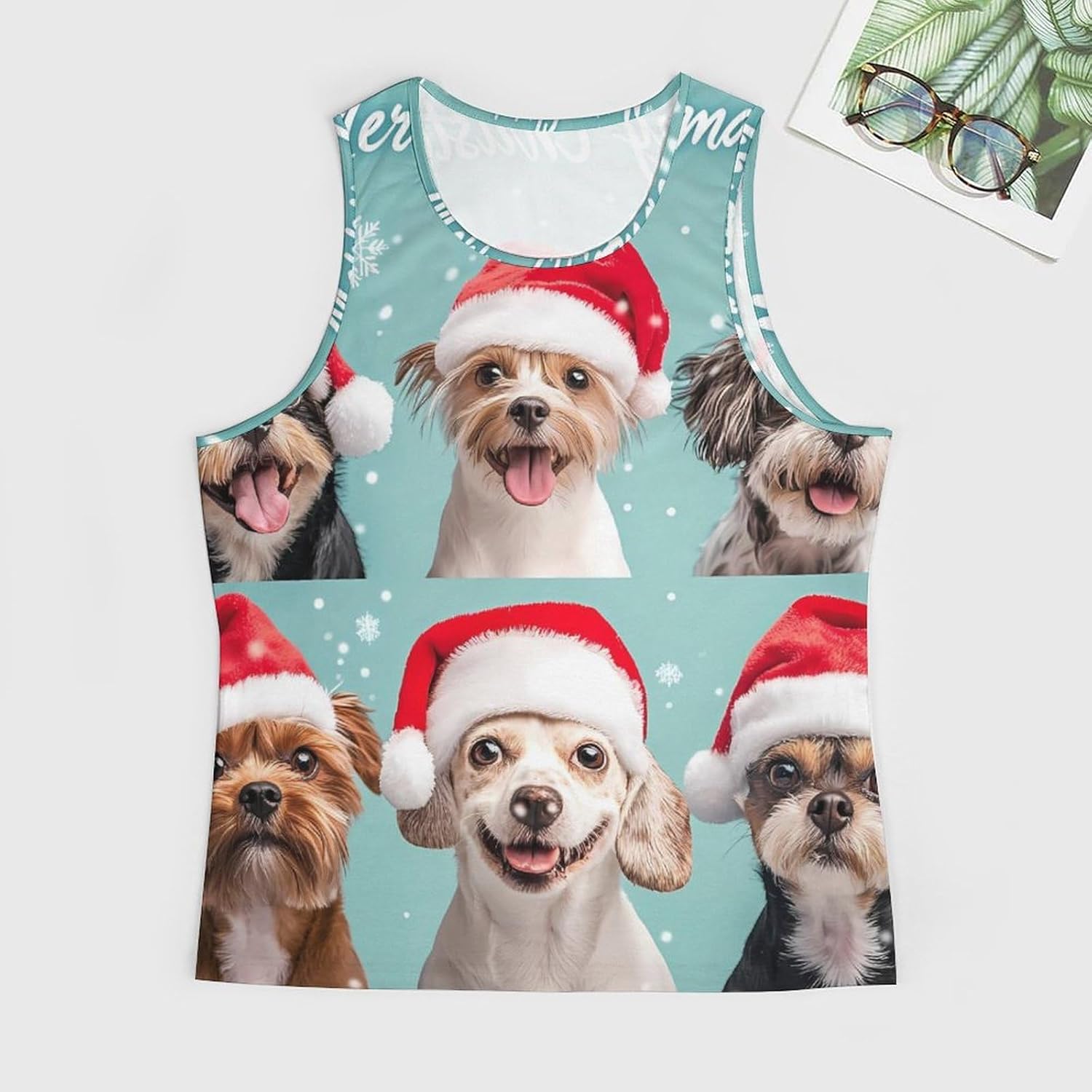 Cute Dogs Merry Christmas Men's Activewear Tank Tops Gym Sleeveless Muscle T Shirts Workout Tees Vest