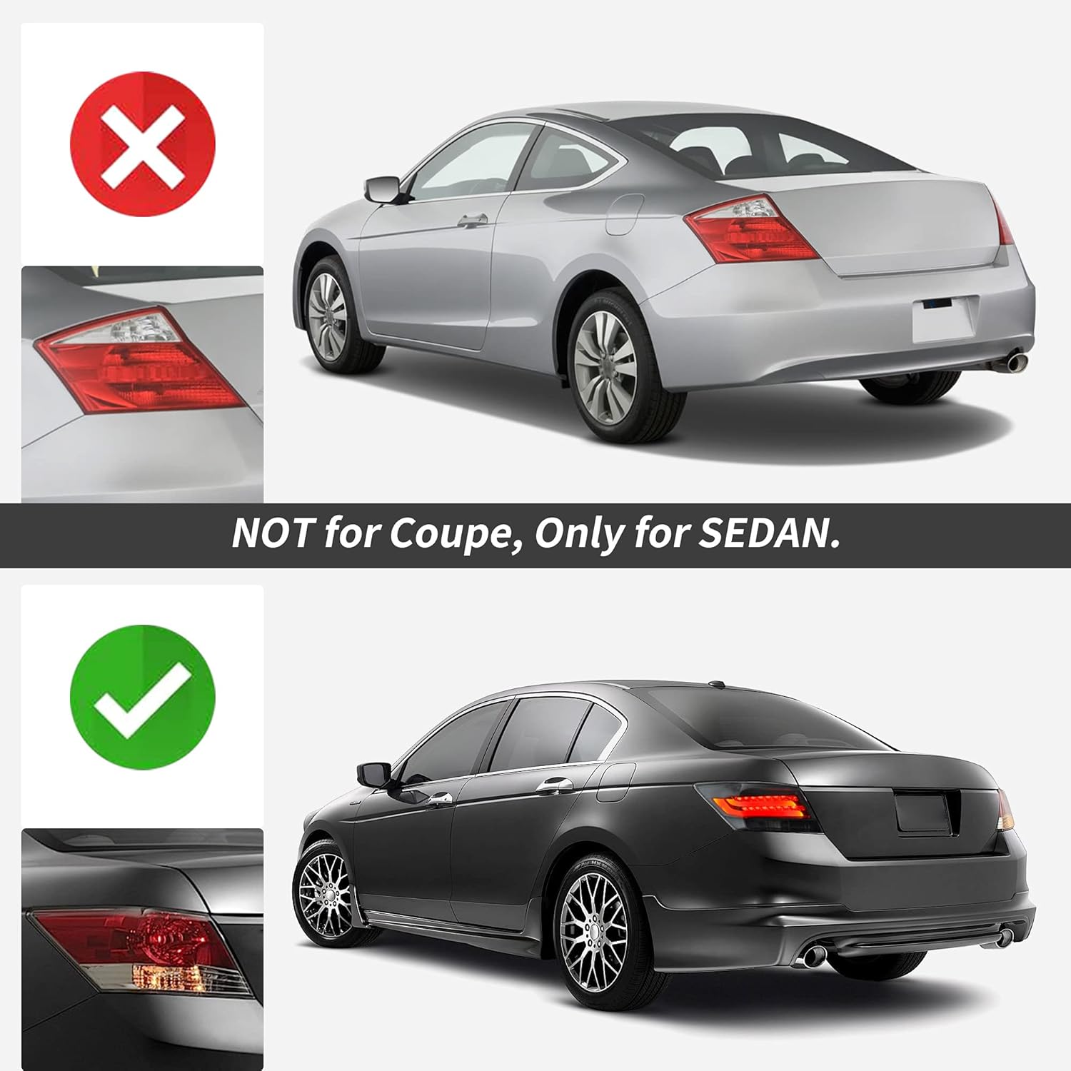 VLAND LED Smoked Tail Lights Compatible For Honda Accord 8th Gen Sedan 2008 2009 2010 2011 2012, 2 PCS, NOT for 2-Dr Coupe