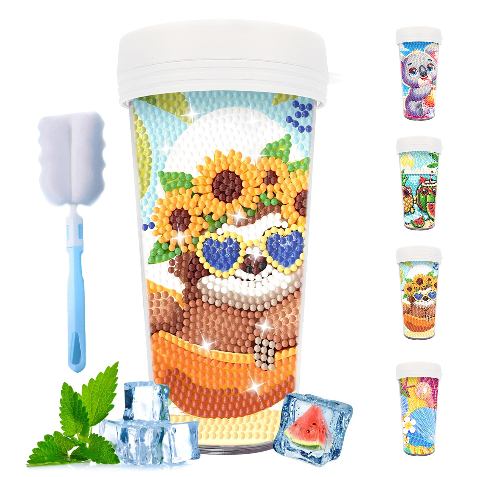 CXINLky DIY Diamond Painting Cup, 470 ml Diamond Painting Water Bottle with Cleaning Brush, BPA-Free Reusable Cup for Water, Iced Coffee, Smoothies, Juice, Hot Drinks-21 โ image 1