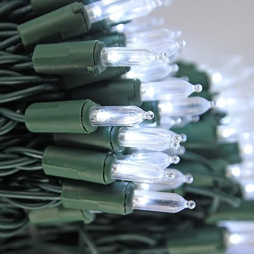 Dazlinli 150 luces LED de Navidad blancas frías en cable verde, luces de árbol de Navidad de 50 pies, certificado UL para interiores y exteriores