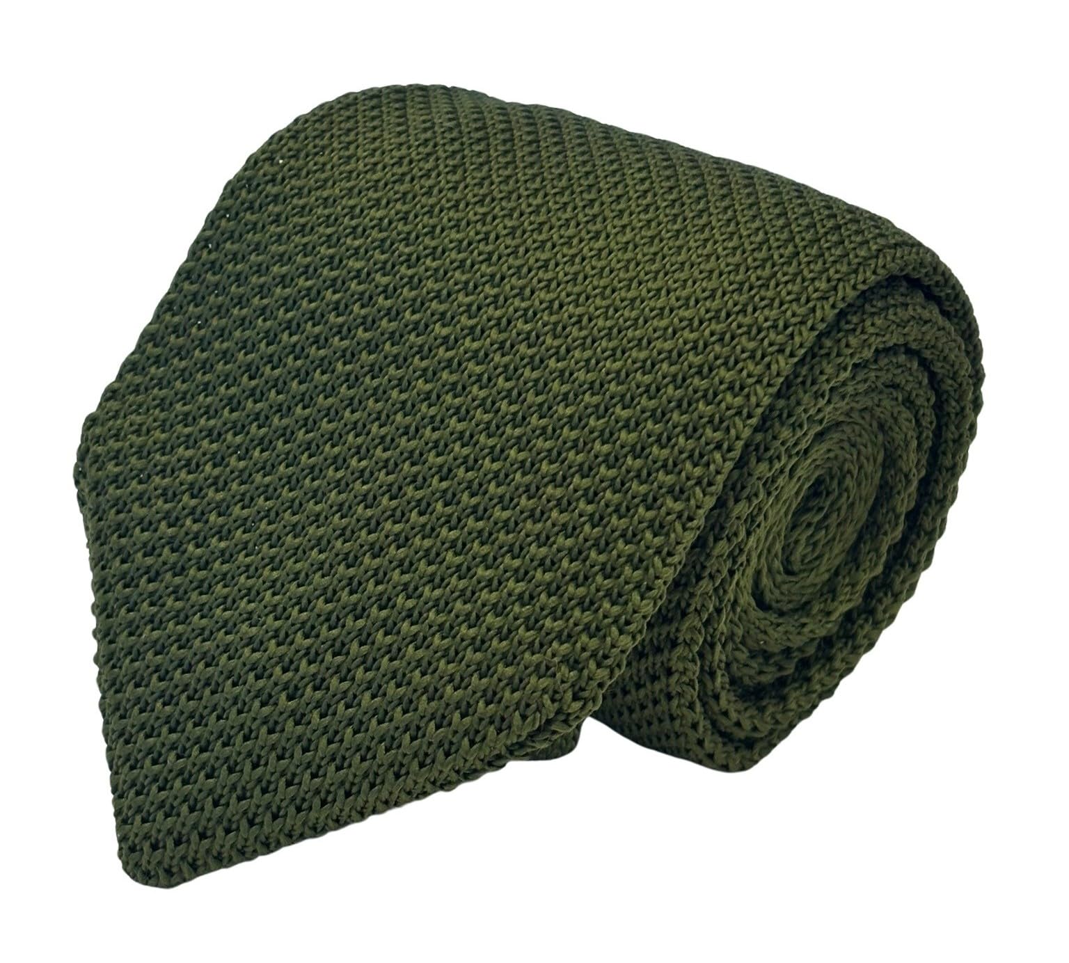 Frederick Thomas Knitted Wool Tie, Classic 8cm Width, Khaki Army Green, British Design
