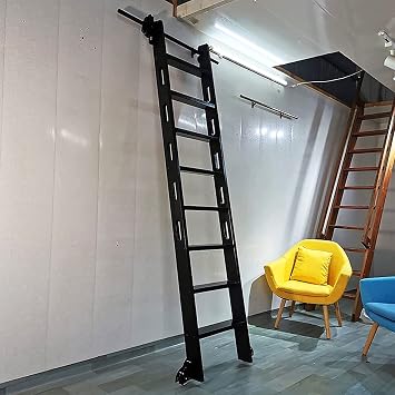 Ladder Rolling Hardware Sliding No Ladder 3.3ft- 20ft Rolling Ladder Hardware Library with Floor Roller Wheels Retractable Sliding Barn Door Kit Round Tube Mobile Ladder Track/Rail Full Set Hardwar