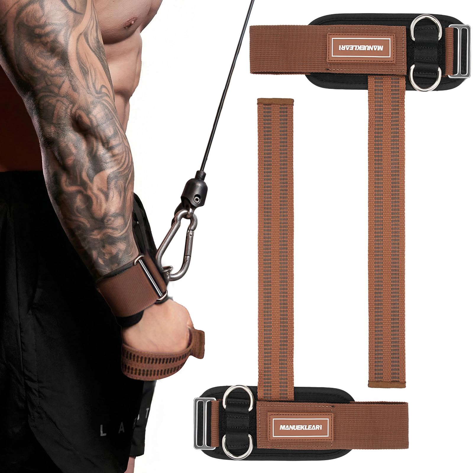M MANUEKLEAR Wrist Straps for Weightlifting, Gym Lifting Straps with D Rings for Cable Machine,Weight Lifting Wrist Wraps for Men Women Brown M(6.3-7.5inch)