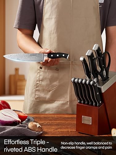 Miniatura 5 de FOHERE - Juego de cuchillos autoafilables de 14 piezas, juego de cuchillos de acero inoxidable de alto carbono, resistentes al óxido y a las manchas