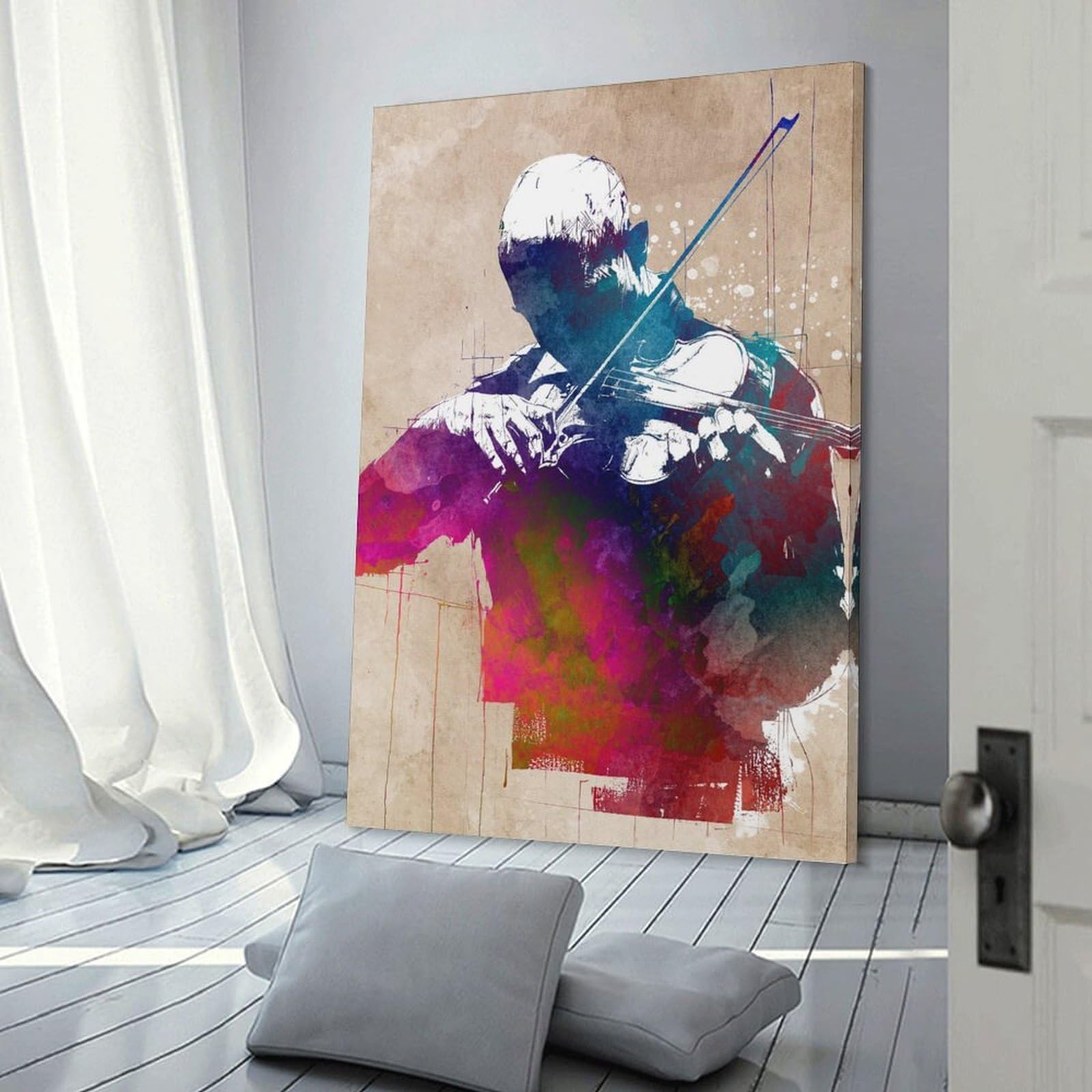 Junmoney Canvas Art Print Violinist Watercolor Art, 24x36inch(60x90cm), for Gallery Wall Layouts in Home Or Office, A Versatile Canvas Print for Layering