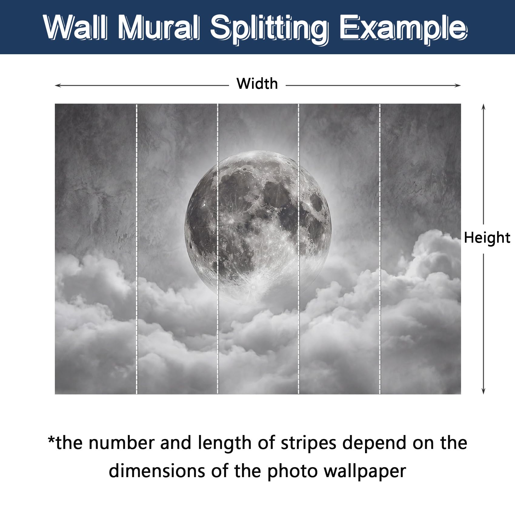 Fototapete 3D Vollmond Wolken Tapete Grau Betonoptik Tapeten Vliestapete Modern Wandtapete Wohnzimmer Schlafzimmer Kinderzimmer Wanddeko Motivtapeten350 x 256 cm (B x H)
