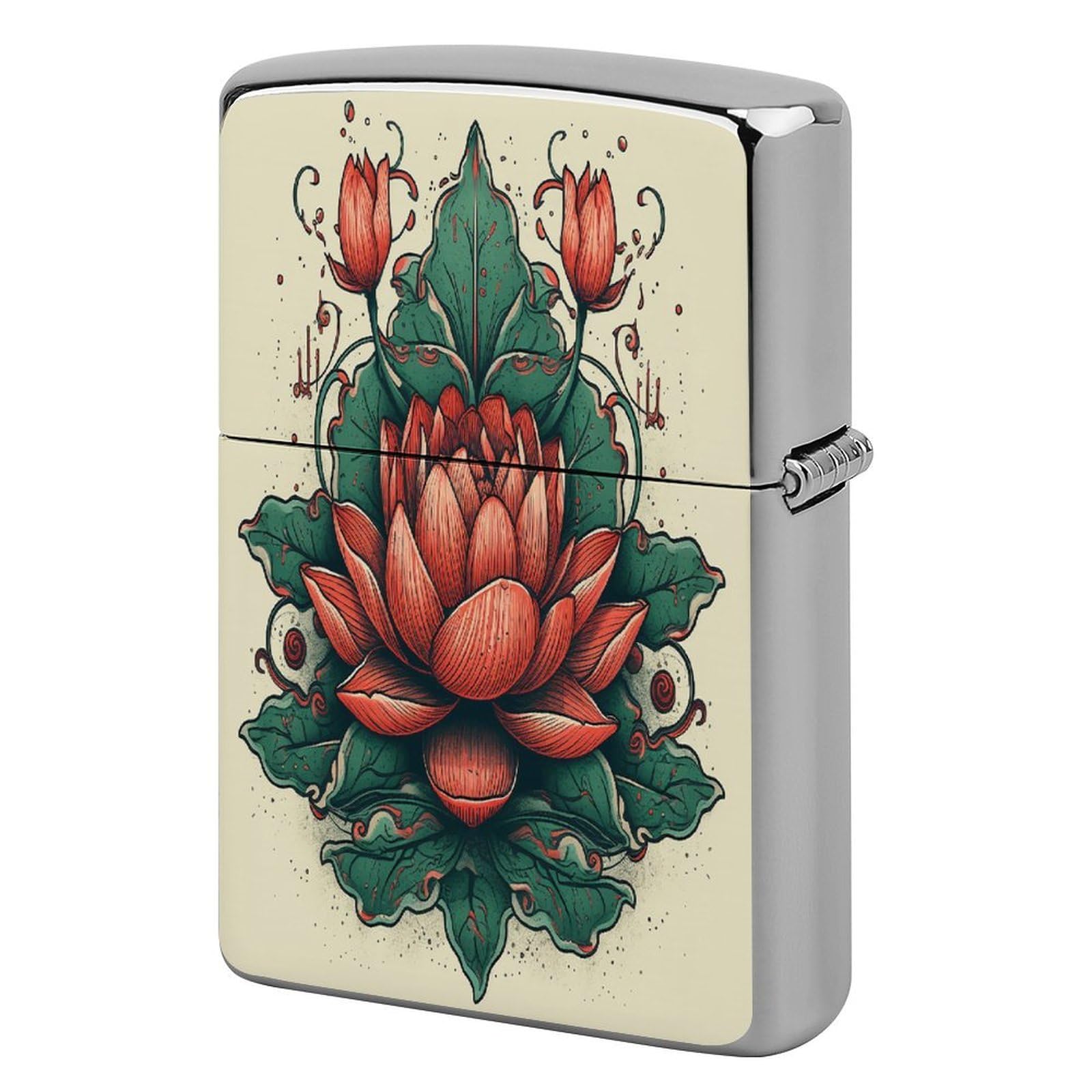 Btcowzrv Style Hand Drawn Red Flower Metal Lighter Case Sleeve Cover Holder