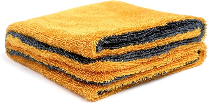 Greenfound 1000GSM Car Drying Towel 18"x24", Edgeless Double Twist Pile, Ultra Absorbent Microfiber Towel, Scratch-Free Lint-Free Streak-Free for Auto Detailing & Car Wash Yellow&Grey