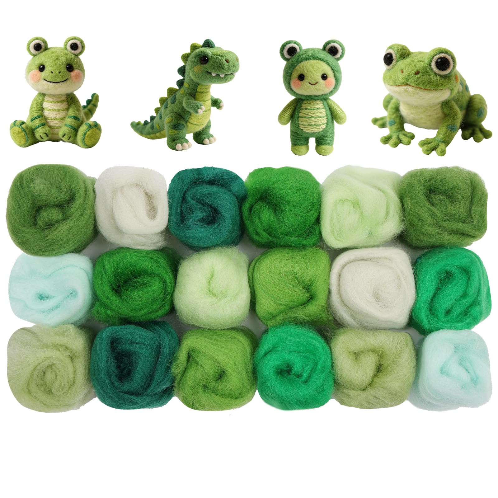 Ainiv 18 Pcs Felting Wool, Needle Felting Wool, 9 Colors x 2 Packs Fleece Roving Yarn, Beginner-Friendly Art Crafts, Starter Needle Fuzzy Felt Supplies for DIY Craft Beginners (Green Series) — image 1