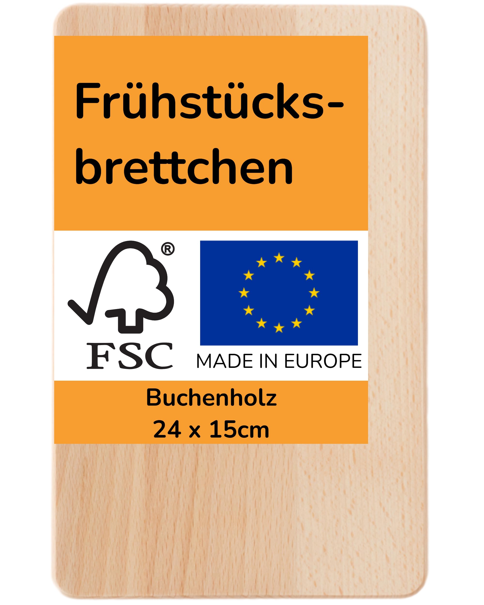 Frühstücksbrettchen Holz (FSC) Made in Europe, Holzbrett, Brotzeitbrett, Brettchen, Holzbrettchen, Vesperbrett, Schneidebretter, Jausenbrett Holz (48, Rechteckig)