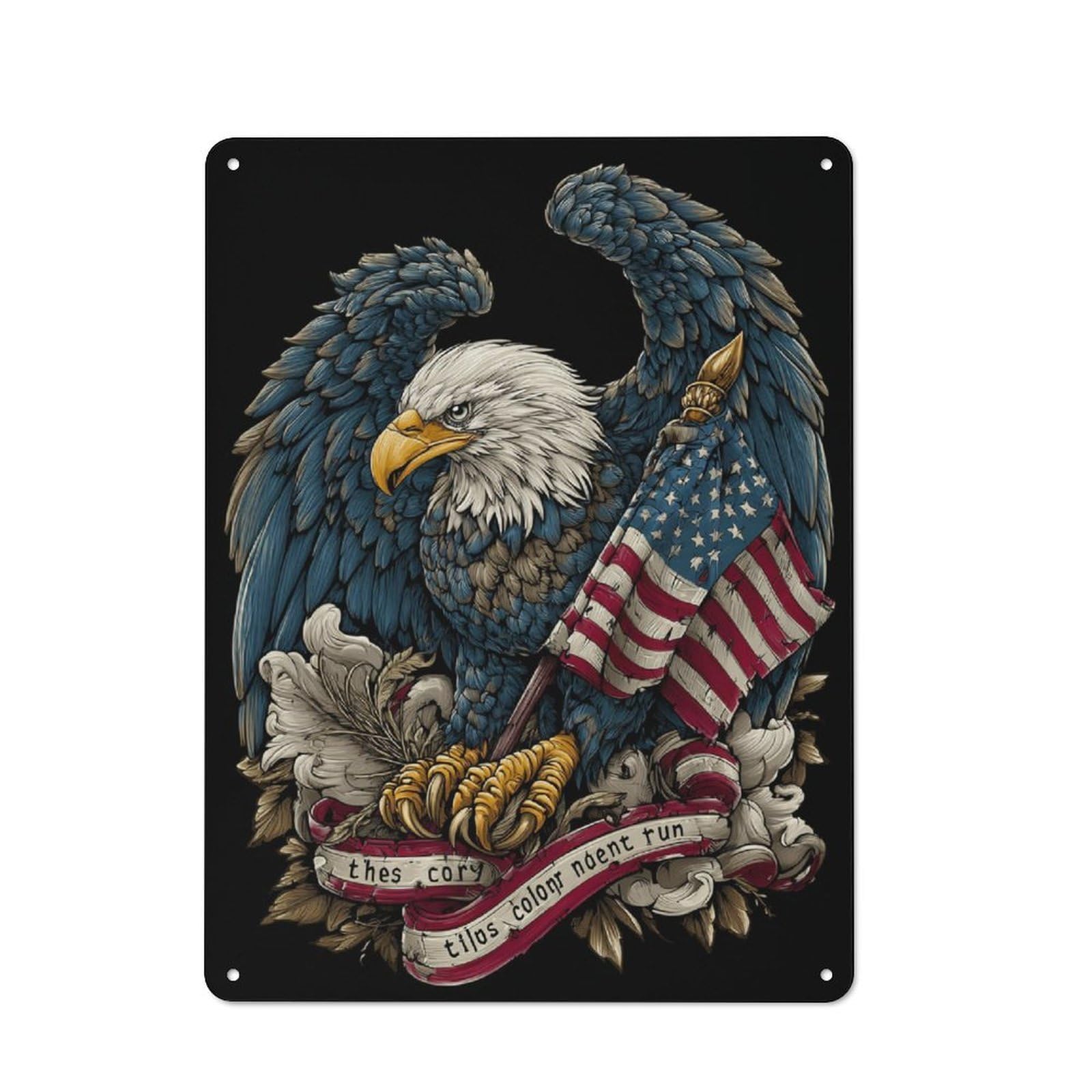Junmoney Eagle & Flag Artwork Metal Wall Sign 40X30cm Featuring For Garage Or Workshop, For Garage, Workshop And Man Cave Decoration