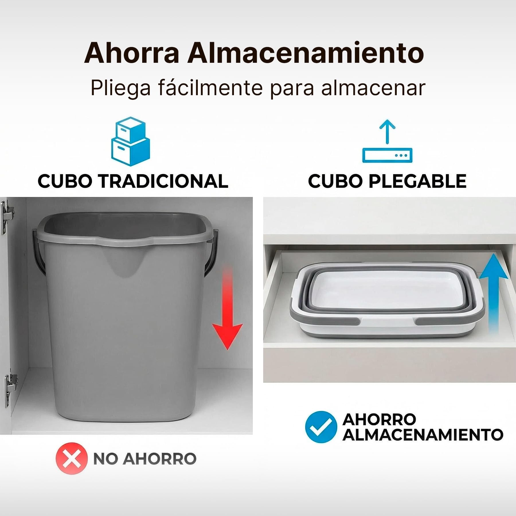Cubo Plegable de Silicona 16 litros, Rectangular, con Asas, Compacto y Portátil, Ahorra Espacio para Limpieza, Coche, Maletero, Camping, Jardín y Colada (16 litros Rectangular) — view 8