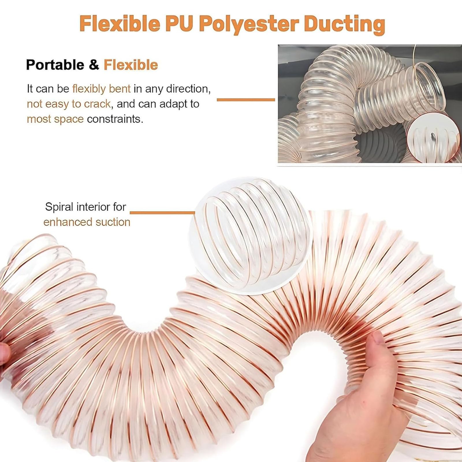 Manguera flexible de recogida de polvo de PVC transparente con alambre de acero al carbono, 1,2 mm de grosor, 1 m de longitud para sistemas industriales de extracción y vacío