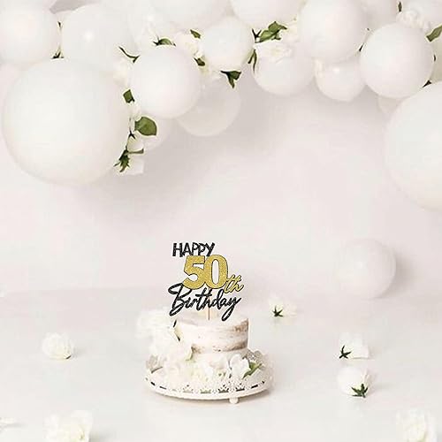Miniatura 6 de 1 paquete de decoración de pastel de cumpleaños 50 negro dorado con purpurina para 50 años de cumpleaños de 50 años, decoración de pastel de