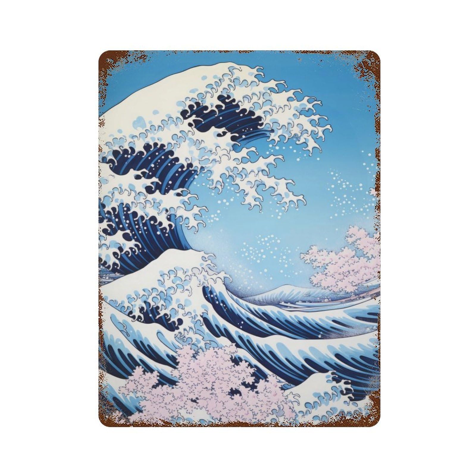 Garage Style Kanagawa Japanese Painting Decorative Tin Sign 15.7"x11.8", Farmhouse Wall Decor for Bar And Workshop