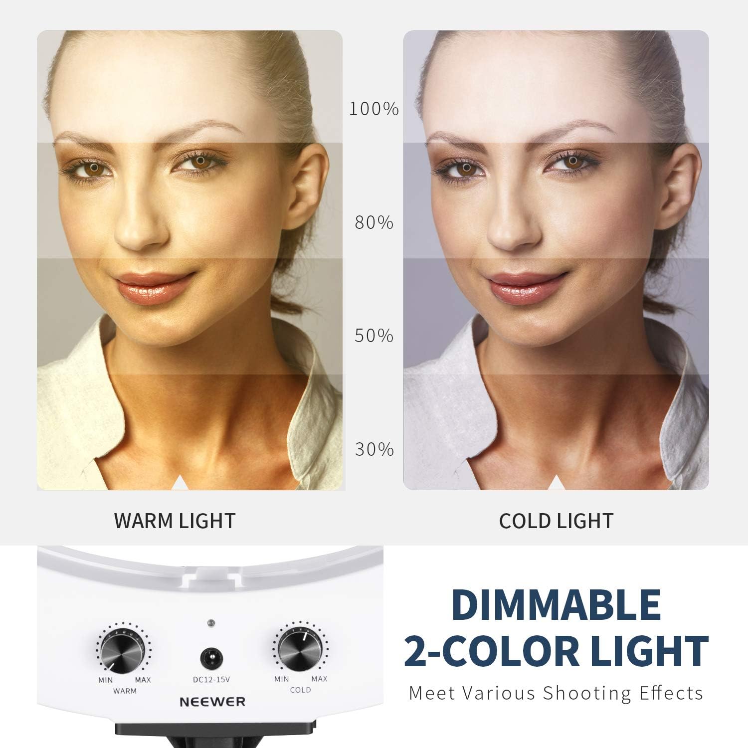 Neewer 20-inch LED Ring Light Kit for Makeup YouTube Video Blogger Salon - Adjustable Color Temperature with Battery or DC Power Option, Battery, Charger, AC Adapter, Phone Clamp and Stand Included