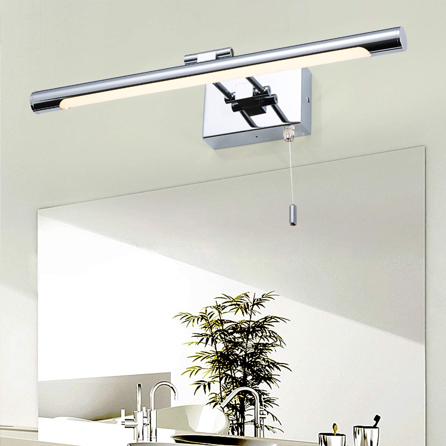 ACMHNC LED Badezimmer Spiegelleuchte Mit Schalter, Modern Chrom Spiegellampe Bad Spiegel Beleuchtung, 4000K Badlampe Schminktisch Schminklicht 240 ° Drehbar IP44 Wandlampe Badezimmerlampe,42cm/8w