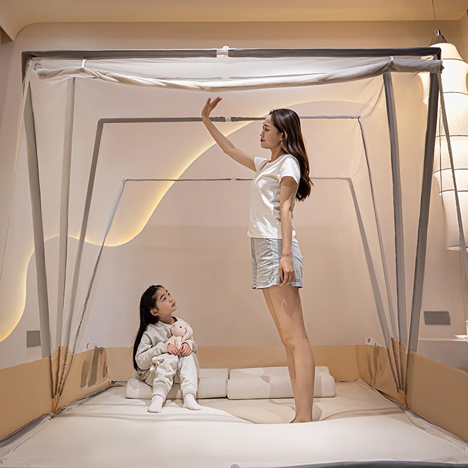 Zanzariera Portatile Pieghevole Letto Pop-up Zanzariera Calda e Traspirante Tenda Pop-up a Baldacchino per Full Queen King Size Campeggio e Famiglia Usati