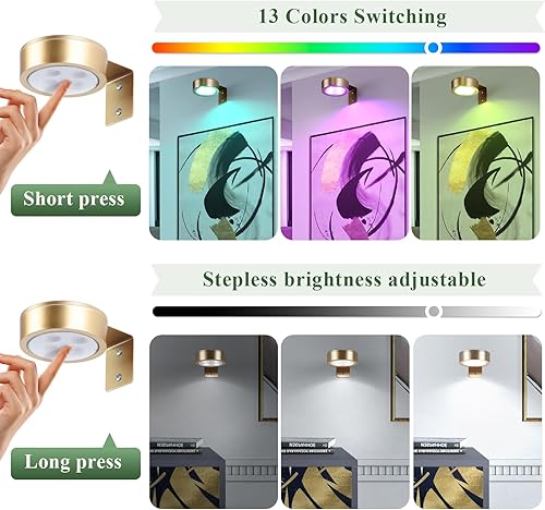 Miniatura 37 de Paquete de 2 luces de imagen a pilas con control remoto, luces de pintura LED, luz regulable y temporizador, luz de exhibición de arte para marcos