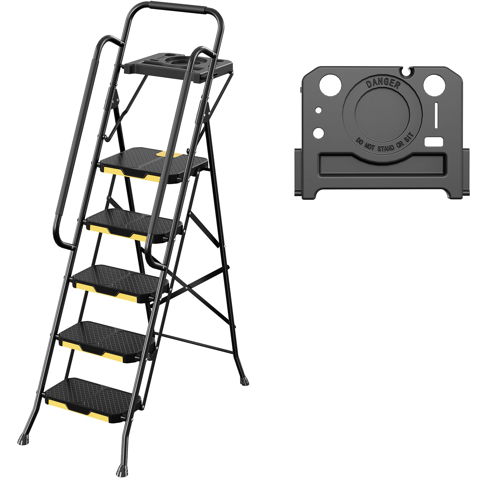 Buy KINGRACK 5 Step Ladder, Step Ladder 5 Step Folding with Tool Tray