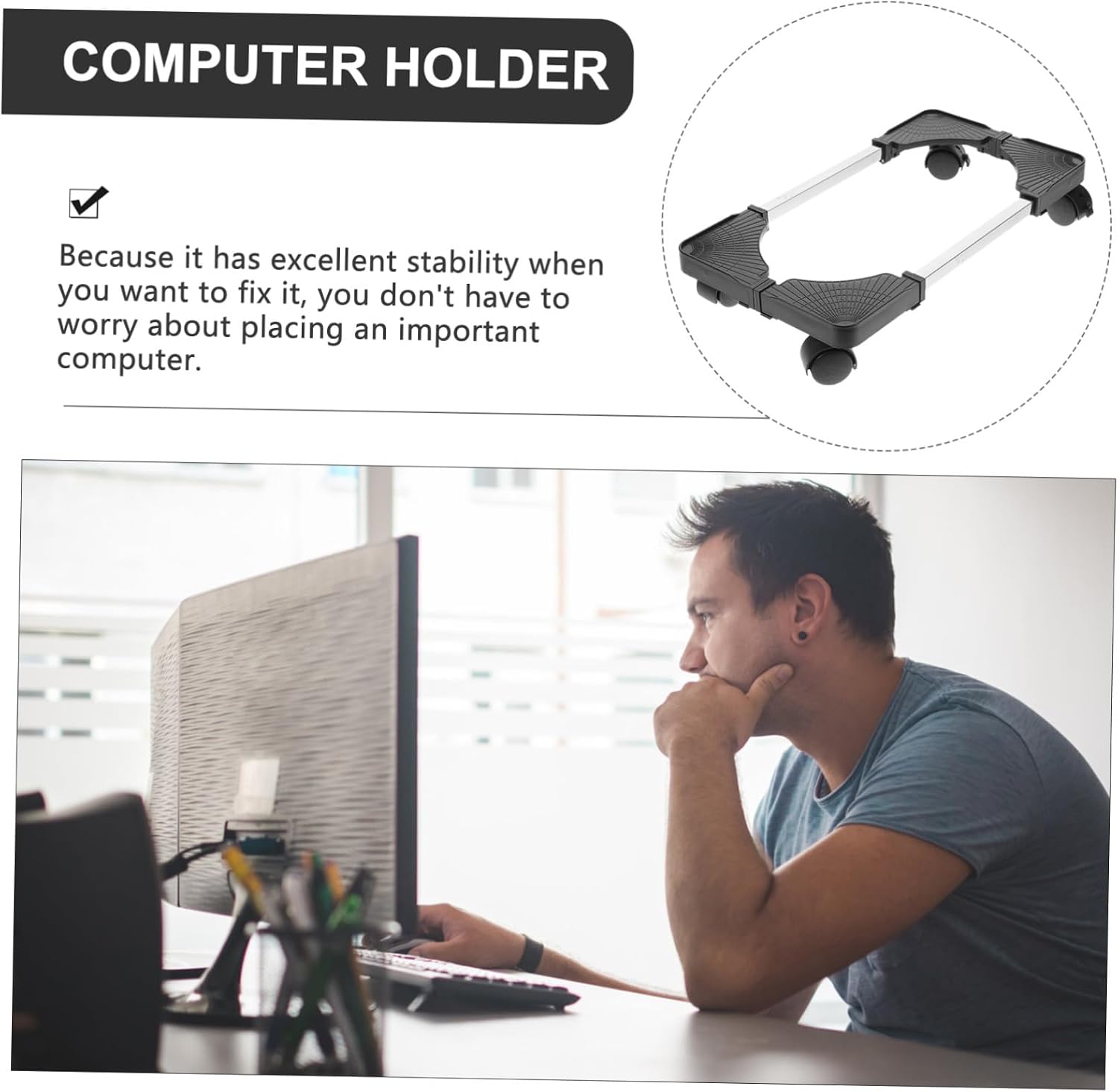 Mobile Computer Tower Stand with Casters High-Grade PP and Stainless Steel Desktop PC Holder Ventilated Floor Cart for Enhanced Heat Dissipation and Easy Movement for Home Office