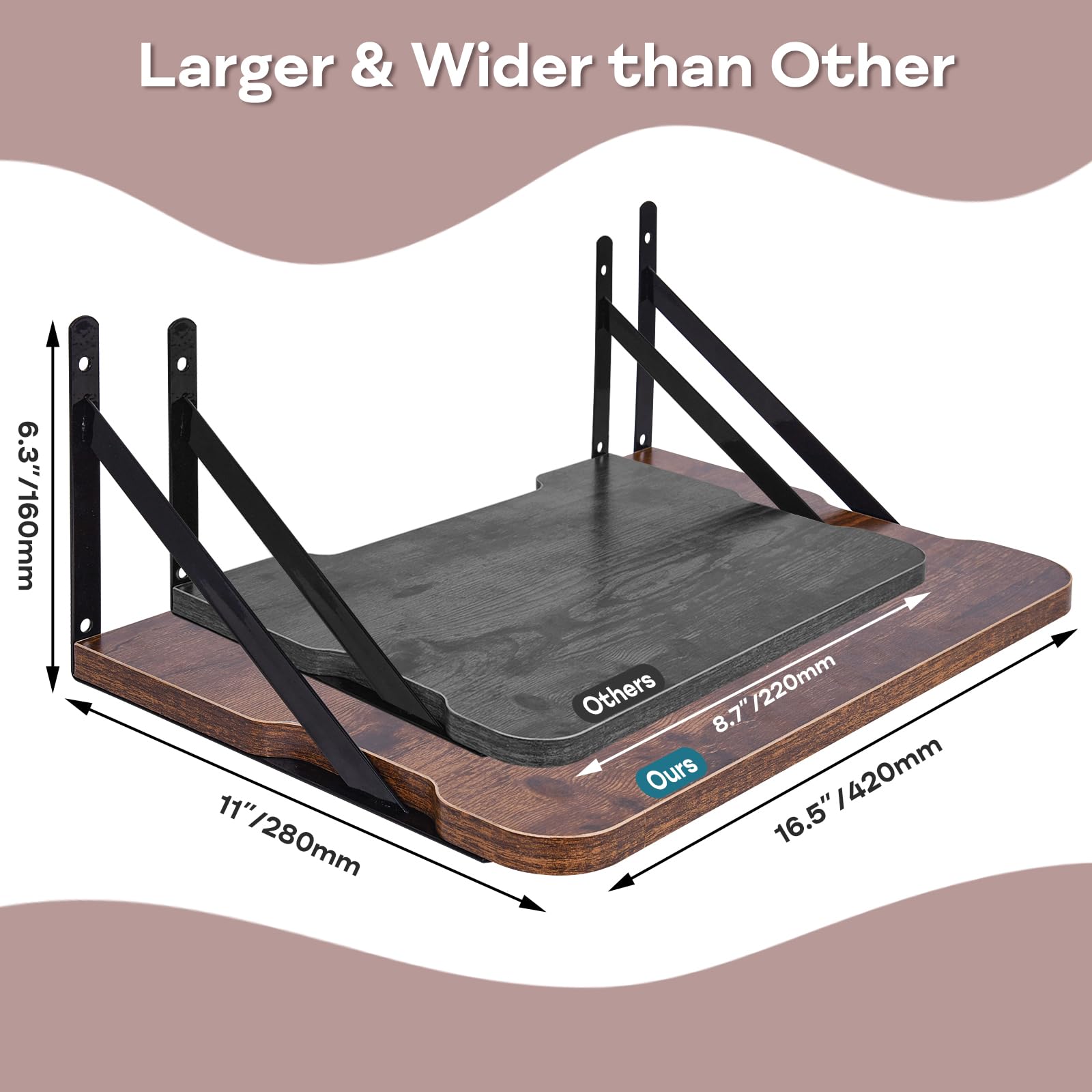 Mensola per proiettore, 41,1 x 27,9 cm (lunghezza x larghezza), mensola galleggiante, supporto per router e modem, montaggio a parete, in legno e metallo, 1 ripiano, stile retrò, resistente
