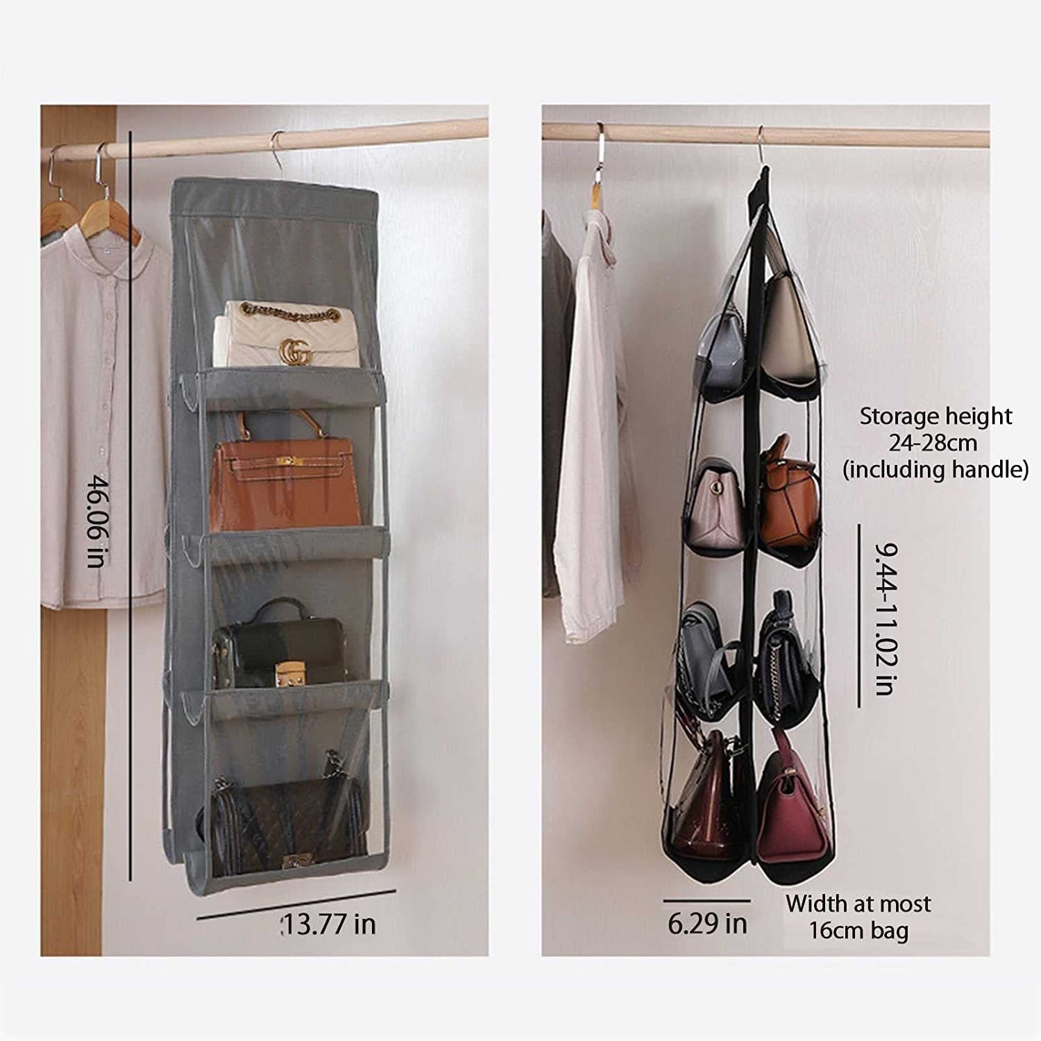 2 Pièces Organisateur De Sac À Main Suspendu 8 Poches Faciles D'accès Penderie Placard Sac De Rangement Suspendu Transparent Organisateur De Sac À Main Souple Et Pliable Anti-poussière