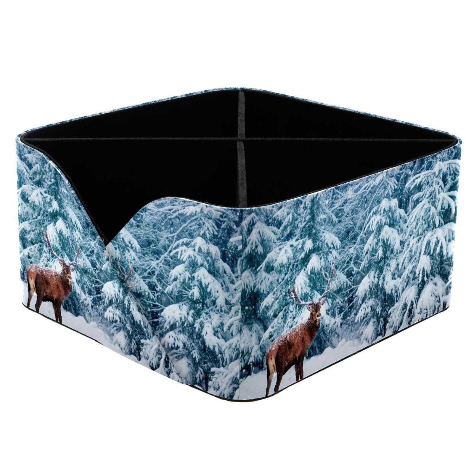KengjuTesu Beautiful Deer Male with Big Horns Winter Snowy Forest Desktop Organizer Pen Holder, Rectangular Pencil Cup for Office, Study and Makeup Stations