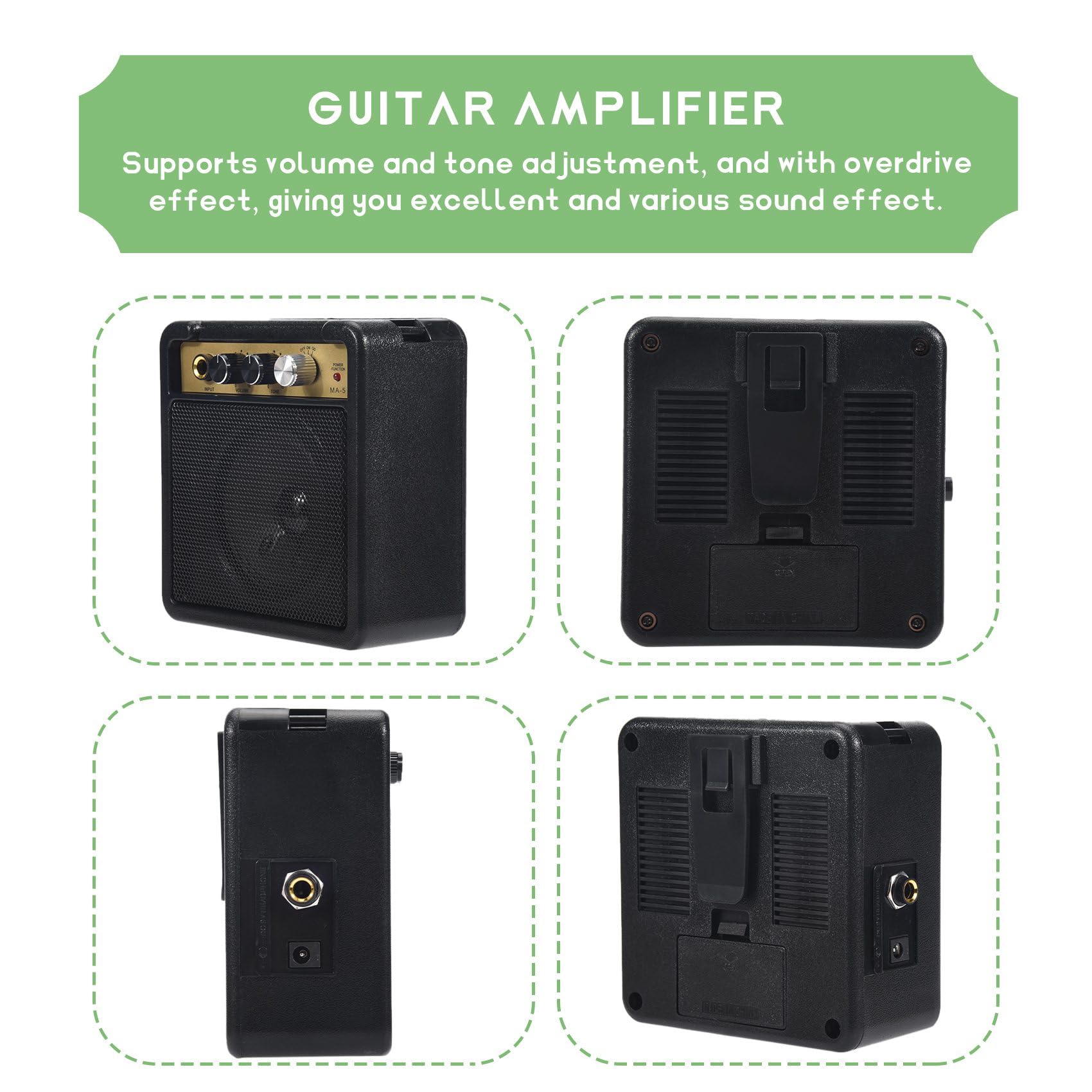 Lizusidtsy Mini Guitar Amplifier Amp Speaker 5W with 6.35mm Input 1/4 Inch Headphone Output Supports Volume Tone Adjustment, black, 500140530