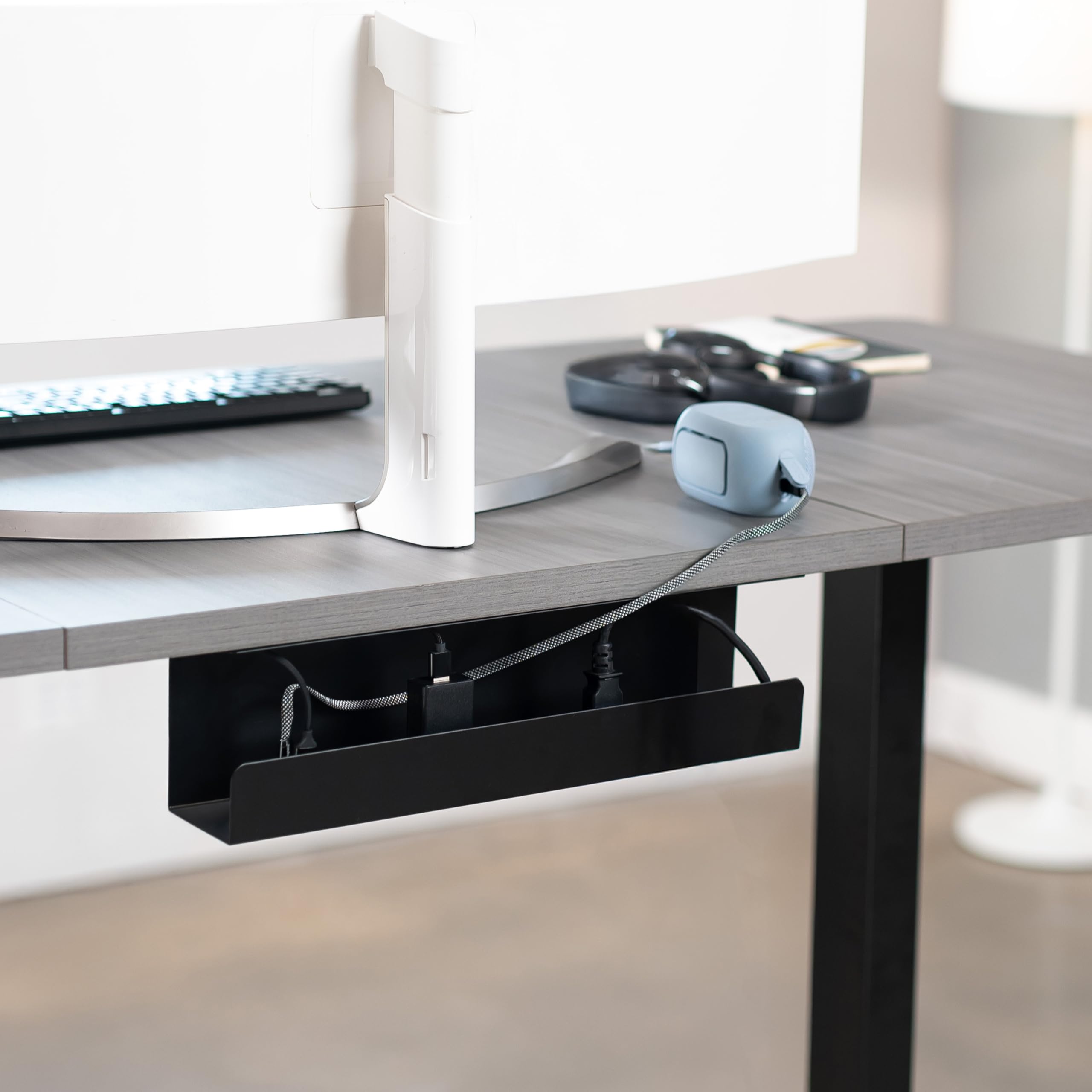 Vivo DESK-AC06-1C Plateau de Gestion de câbles, Support de multiprise, Organisateur de câbles, pour Bureau et Maison, Noir, 43,2 cm