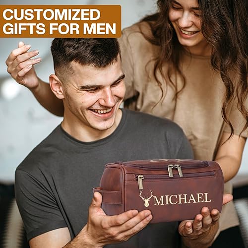 Miniatura 8 de Neceser personalizado para hombres, monograma personalizado de viaje de cuero para hombre, organizador de artículos de tocador resistentes al agua