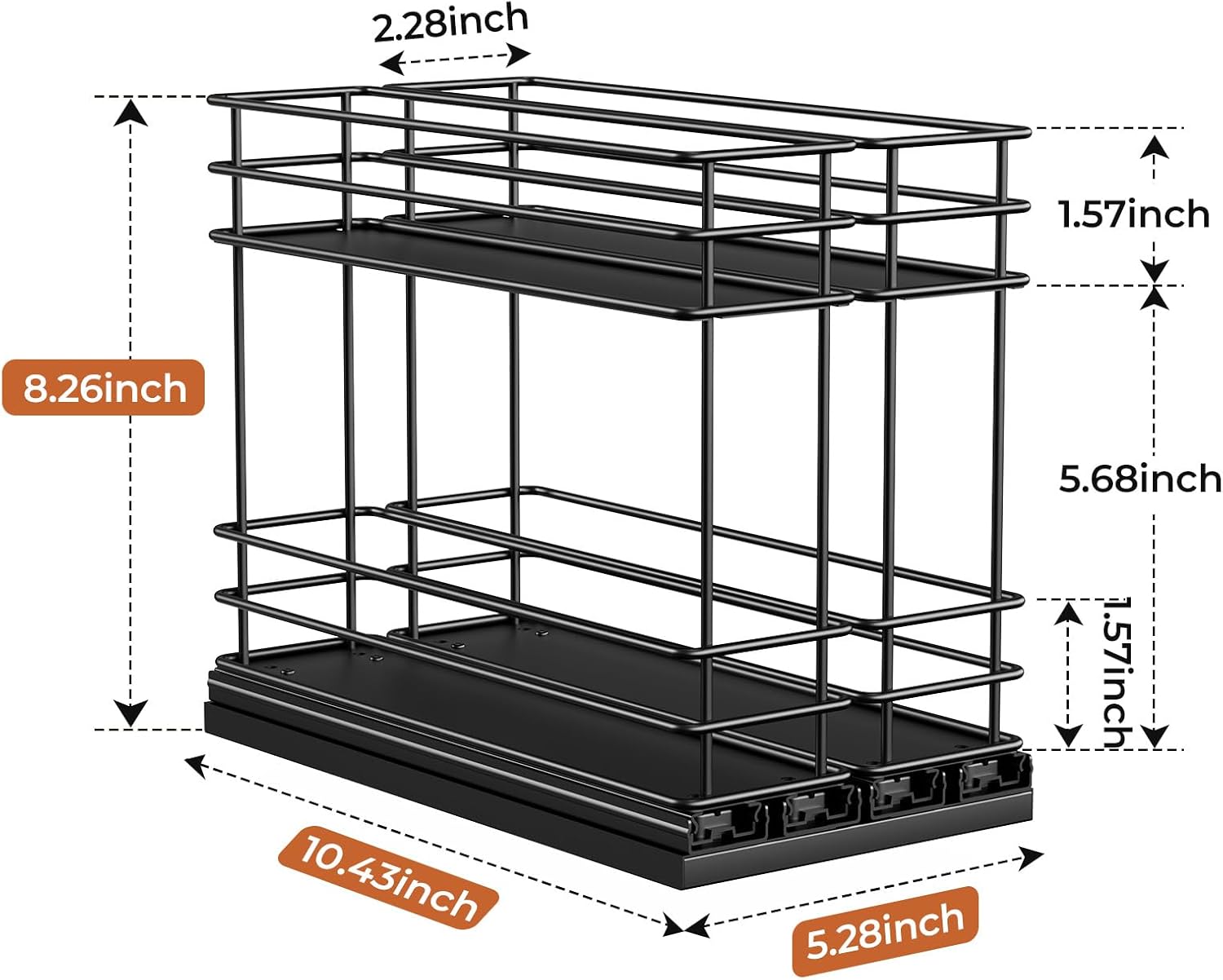 Pull Out Spice Rack Organizer for Cabinet, Slide Out Spice Racks, Easy to Install Spice Cabinet Organizer, 2.1''Wx10.35''Dx8.26''H, 2 Drawers 2 Tiers(Black)