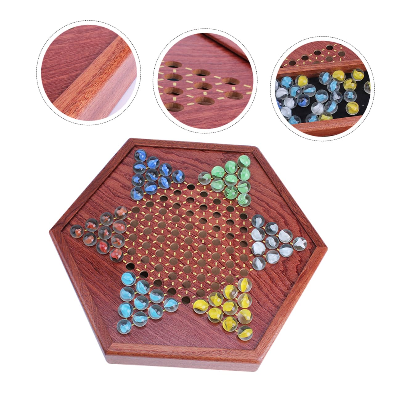 Toddmomy Jeu de Dames Traditionnel Chinois Bois avec Billes Plateau Hexagonal à Tiroir pour Garçon Fille et Adultes Jeu de Société Éducatif et Rangement Facile
